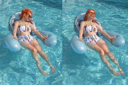 Animal-themed inflatable water hammock chair with net for pool and beach relaxation