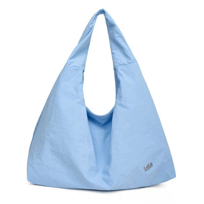 Heart-shaped soft nylon underarm shoulder bag for women in black, blue, khaki, or yellow.