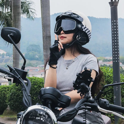 Retro full-face motorcycle helmet on a plain background, shown in cement grey colour.