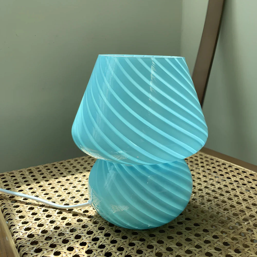 19cm tall glass table lamp with push-button switch and USB port in selected colour option