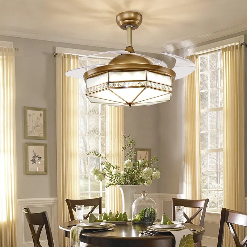 42-inch gold ceiling fan light with invisible blades and remote control