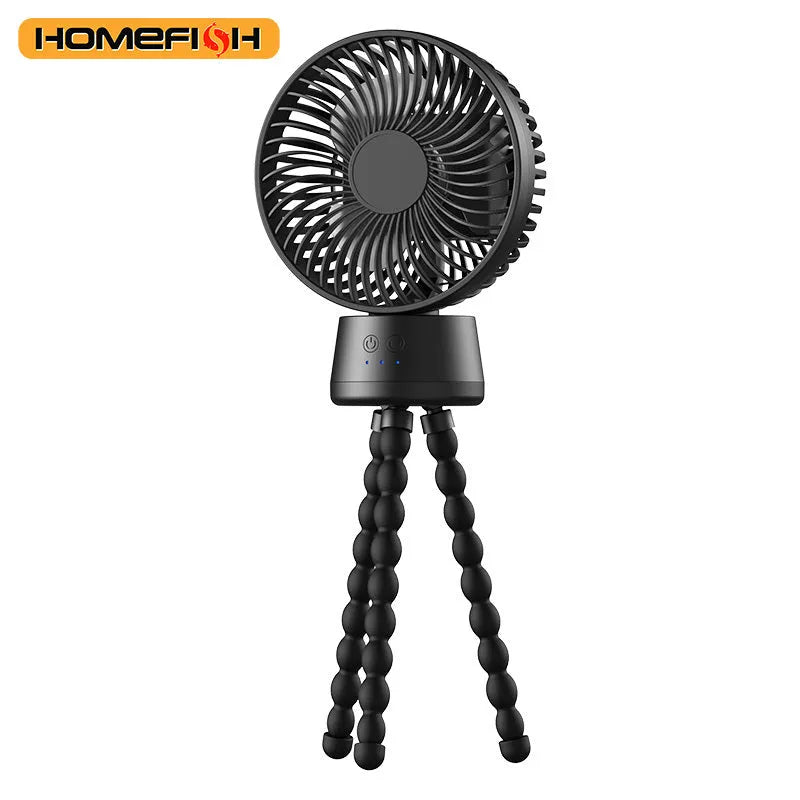 HOMEFISH F2 automatic shake head baby stroller fan with LED light and removable bracket on a pushchair