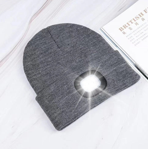 LED knit hat with glowing light for nighttime visibility and warmth