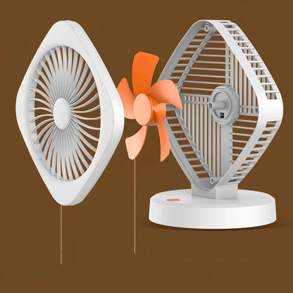 Blue USB desktop fan measuring 26.5x22cm with plastic blades and spray-coated shell