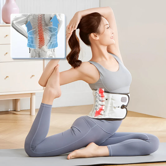 Lumbar waist supporter with automatic inflation mechanism in PU material, showing S and M size options