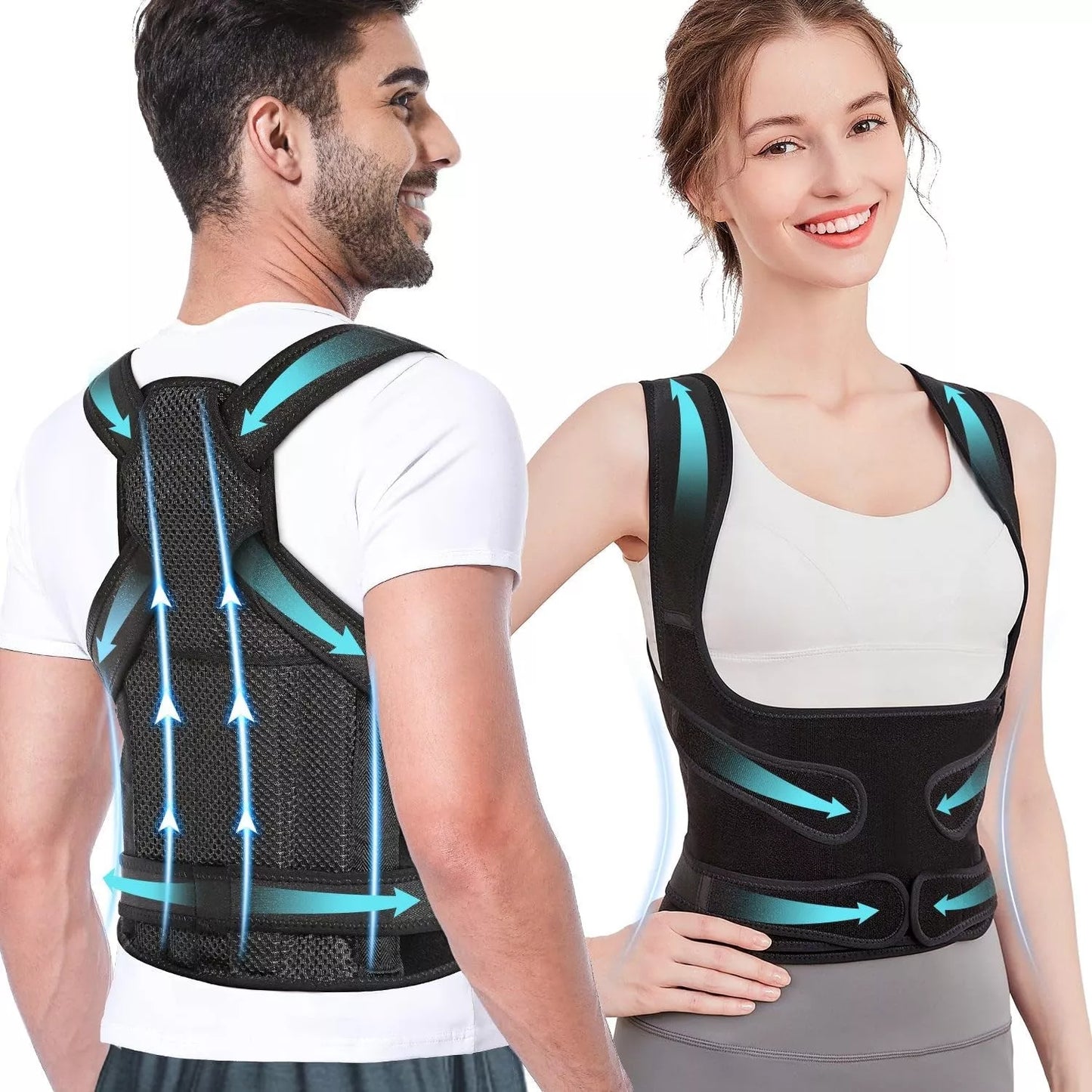 Kyphotone Posture Brace in black, adjustable for men and women to improve posture and reduce back pain