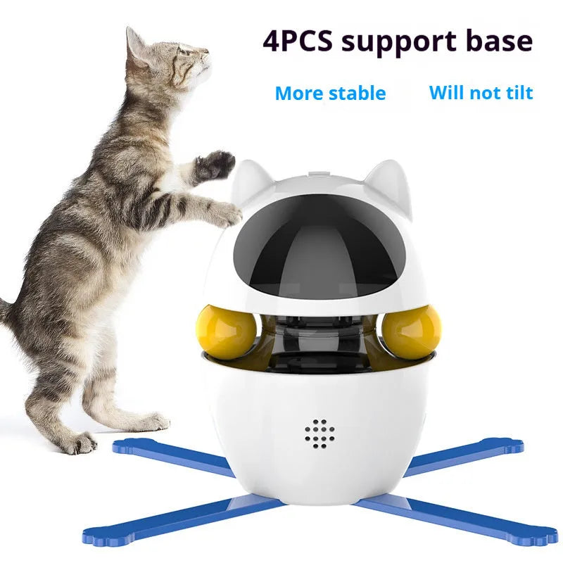 White automatic motion sensor cat toy with elastic rope wand extended