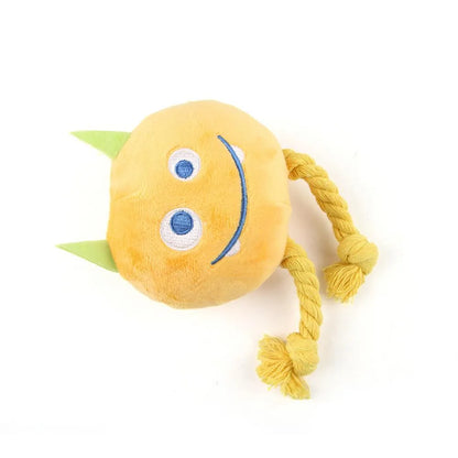 Blue or yellow dog squeaky toy with strong knot rope design for chewing and play