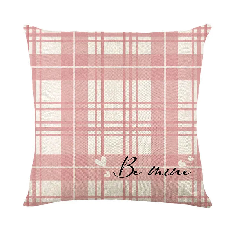 Plaid heart printed pillow cover measuring 45x45cm with four colour options for Valentine's Day home decor