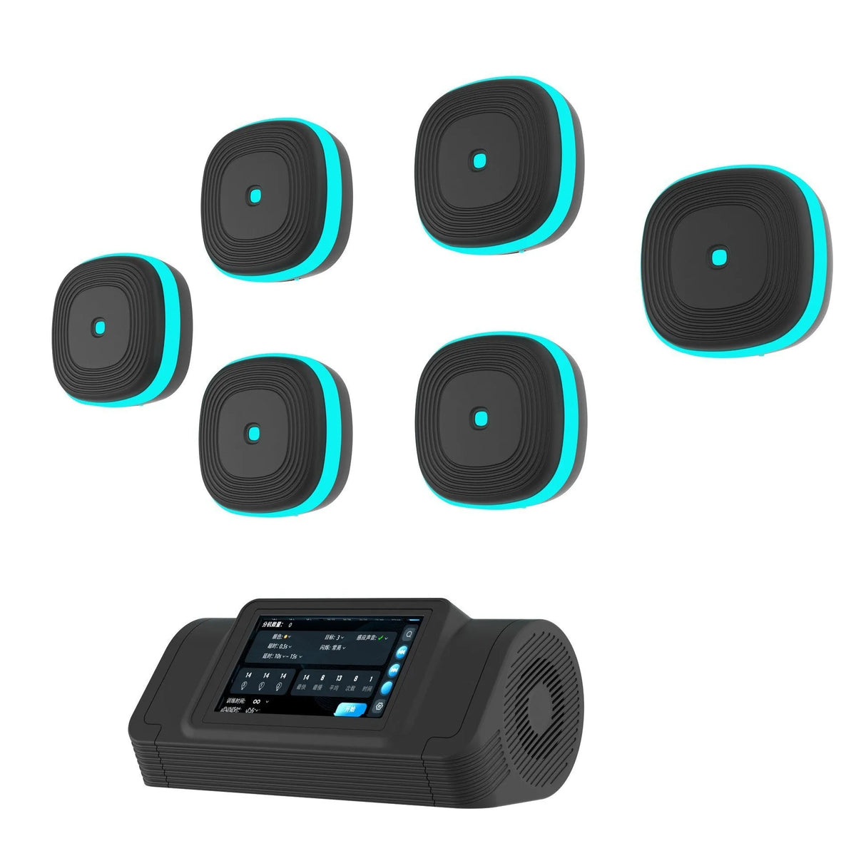 Black split music boxing machine with Bluetooth, hanging target, 6 or 8 targets, PU foam and PP.