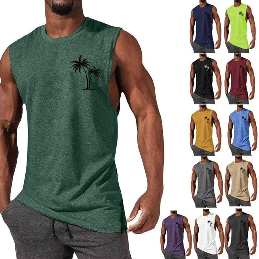 Stylish Embroidered Beach Tank Top in various colors with unique coconut tree design