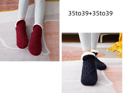 Winter woolen socks with V-opening design and anti-slip dots on soles in navy blue colour