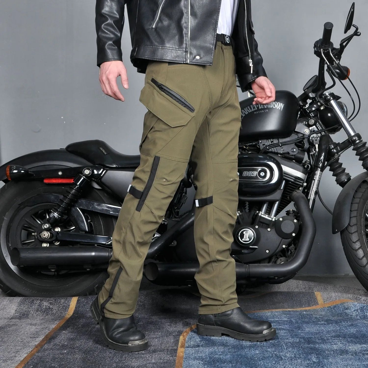 Motorcycle four seasons drop-resistant cycling pants in green or black with waterproof windproof features
