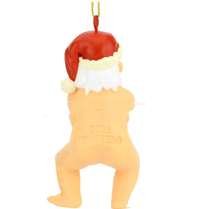 Naked Santa Claus resin decoration measuring 10cm tall with three-dimensional design and flat acrylic backing