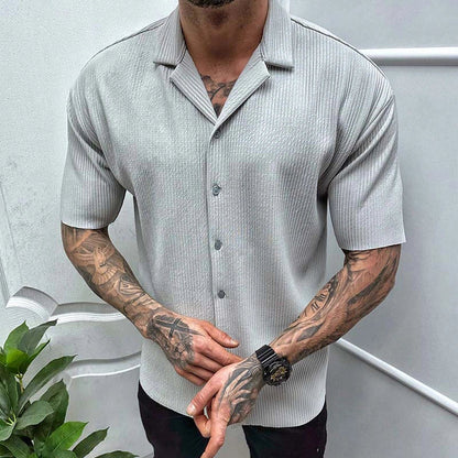 Men's stylish cotton blend short sleeve cardigan shirt in solid colors