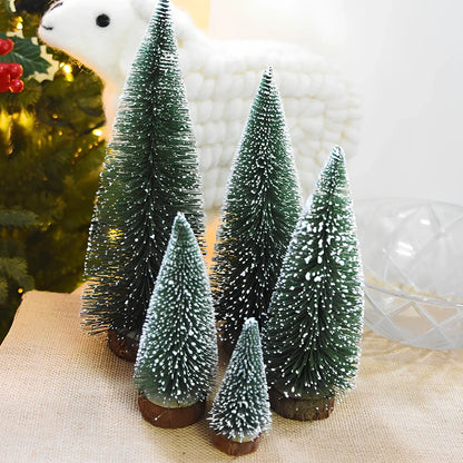 Mini Christmas tree with white snow flocking on green PVC branches, tabletop decoration