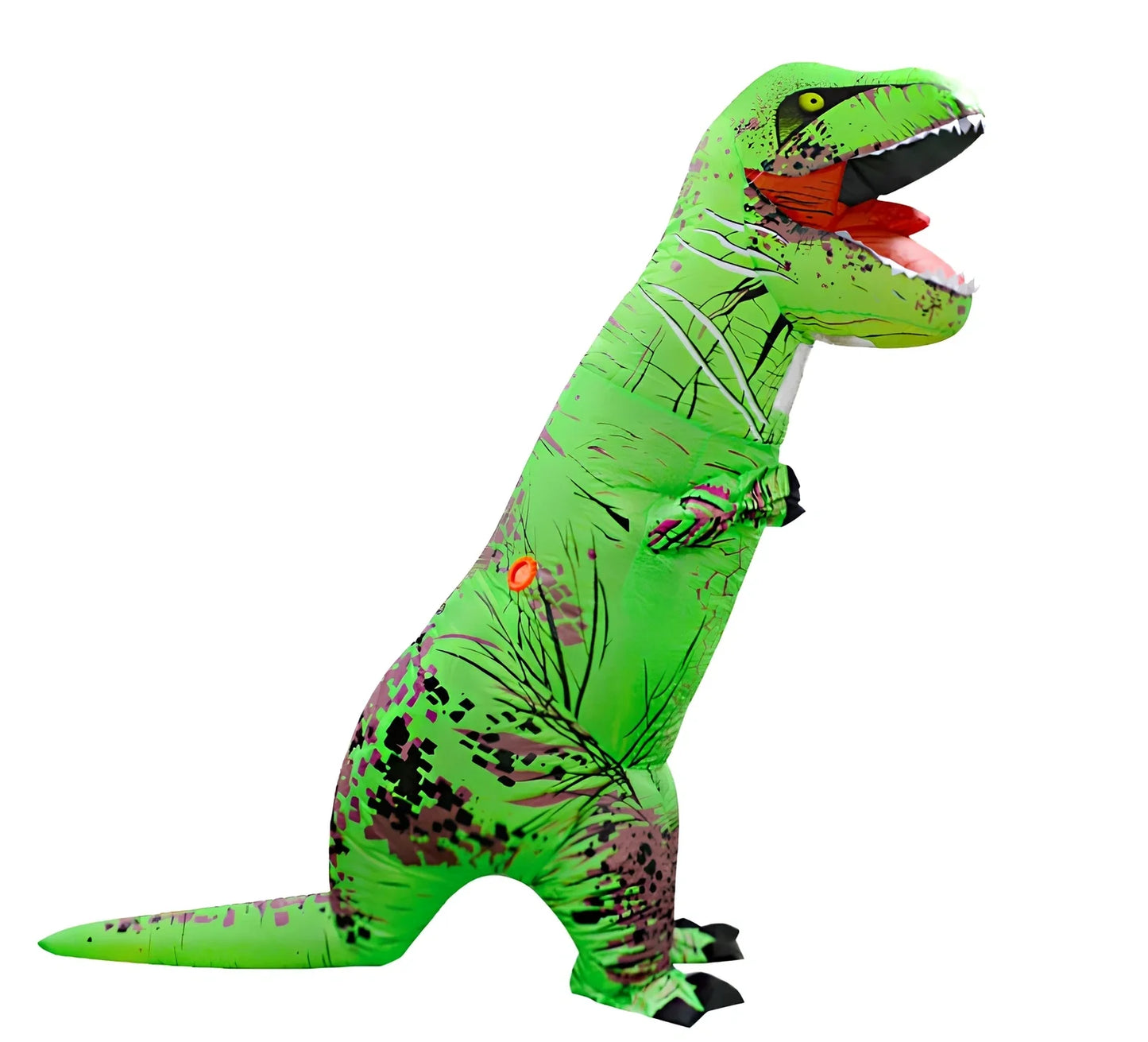 Jurassic World inflatable T-Rex costume standing 2.2m tall with battery fan and complete accessory set