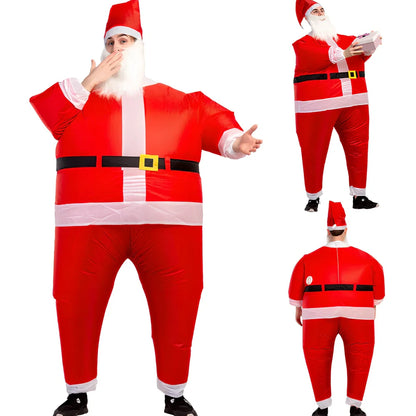 Inflatable snowman costume with red scarf and USB fan for adult Christmas parties