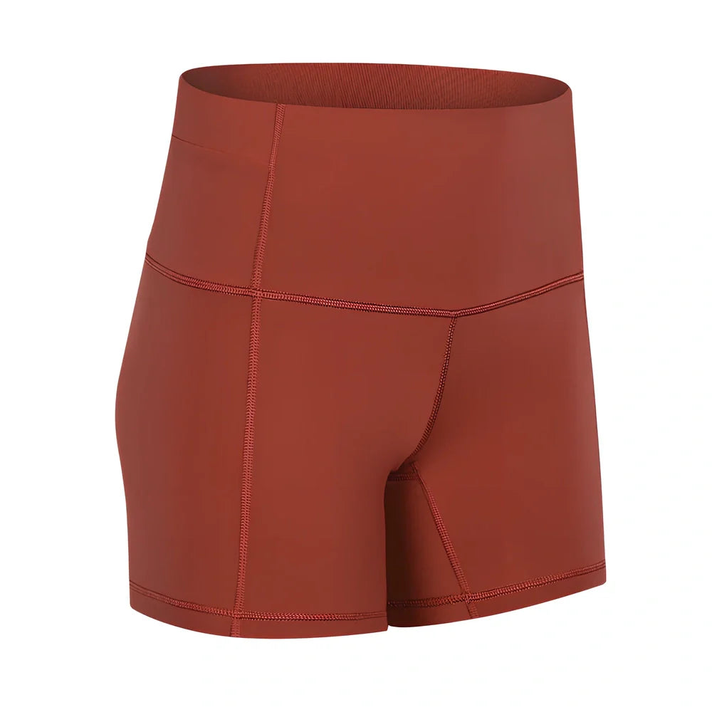 Women's high-waisted nylon fitness shorts with hip-lifting design in six colours for yoga and dance