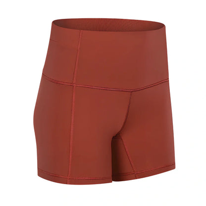 Women's high-waisted nylon fitness shorts with hip-lifting design in six colours for yoga and dance