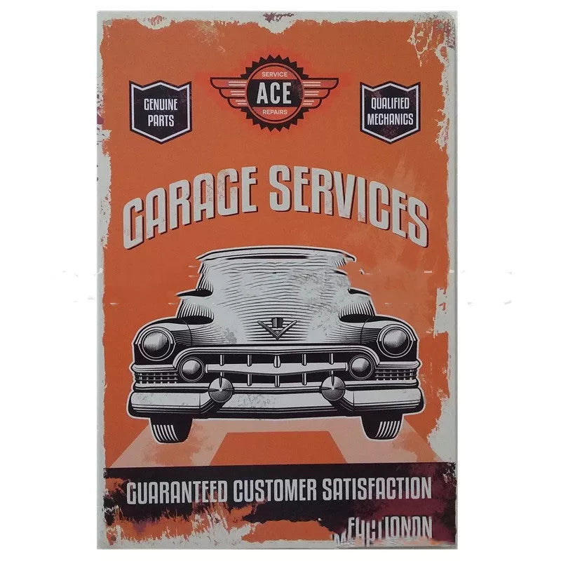 Retro tin painting metal craft with car and motorcycle design, 20x30cm