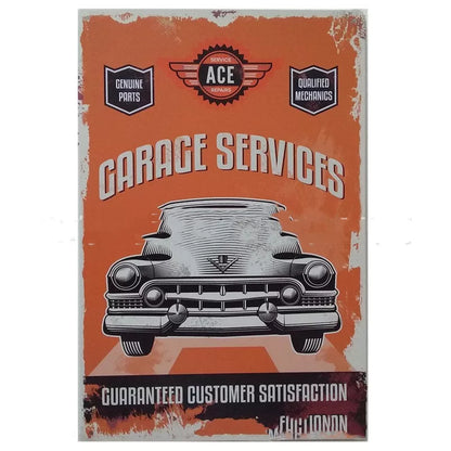 Retro tin painting metal craft with car and motorcycle design, 20x30cm