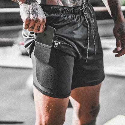 Pocket compression shorts in nylon, moisture-wicking and quick-drying, available in multiple colours and sizes S to 3XL.