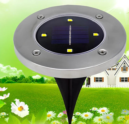Stainless steel solar garden light with LED illumination for outdoor landscape lighting