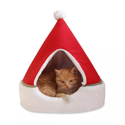 Festive Christmas tree cat litter with red hat and green tree design for pets