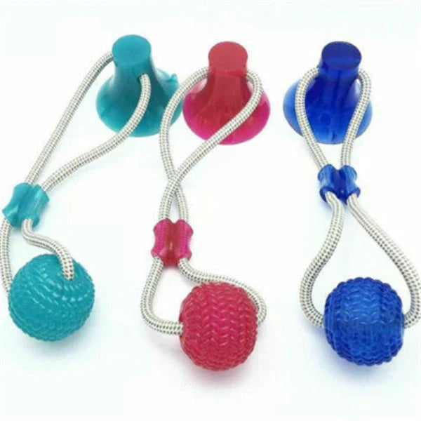 Multi-function dog chew toy with colorful rubber and cotton fiber rope for dental care and playtime