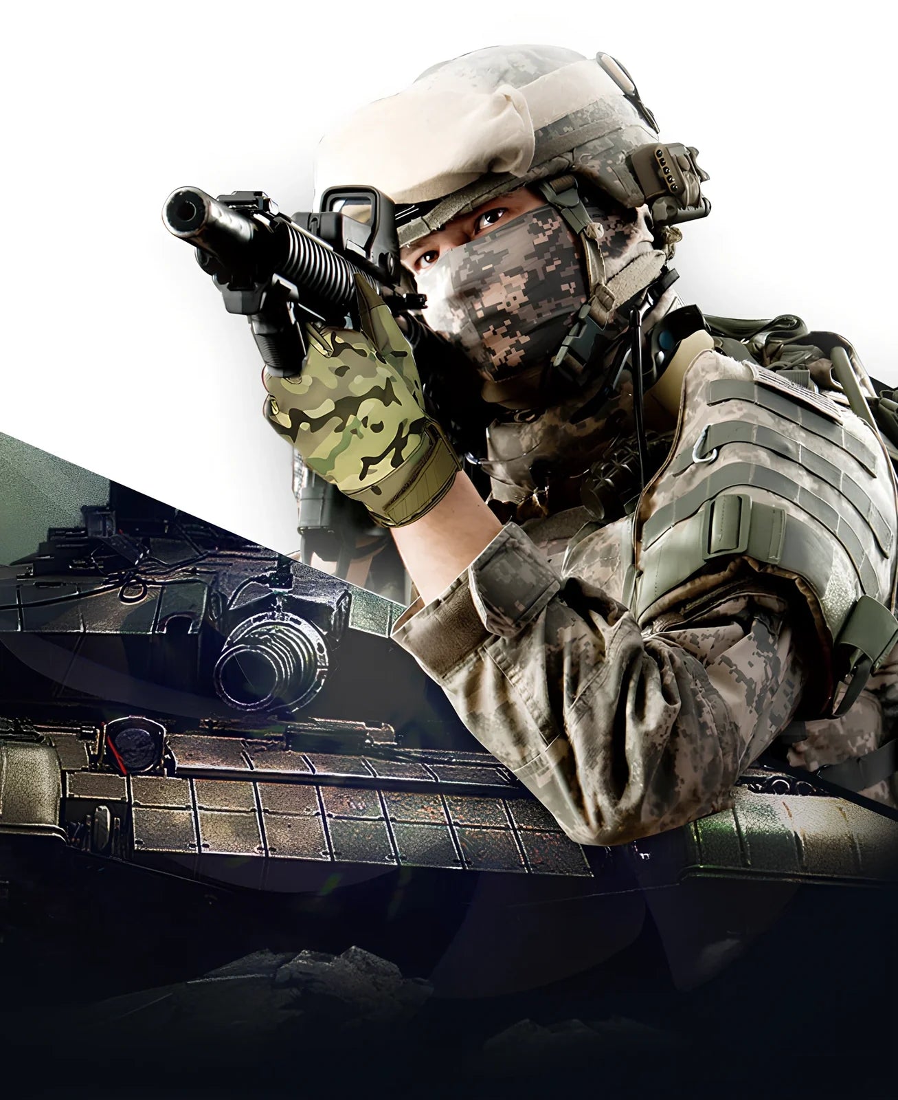 Outdoor tactical gloves with conductive fingertips and reinforced palm grip in camouflage pattern