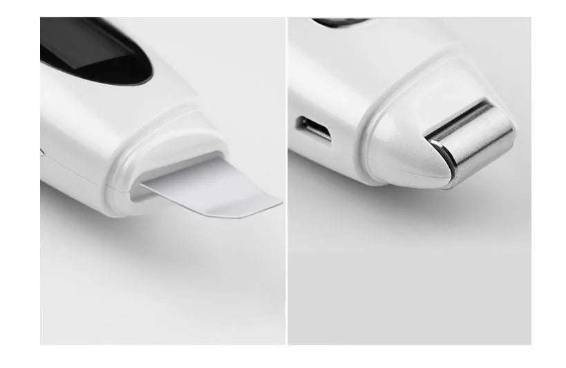 Star silver ultrasonic beauty instrument with adjustable vibration, plug charging, and fixed brush head