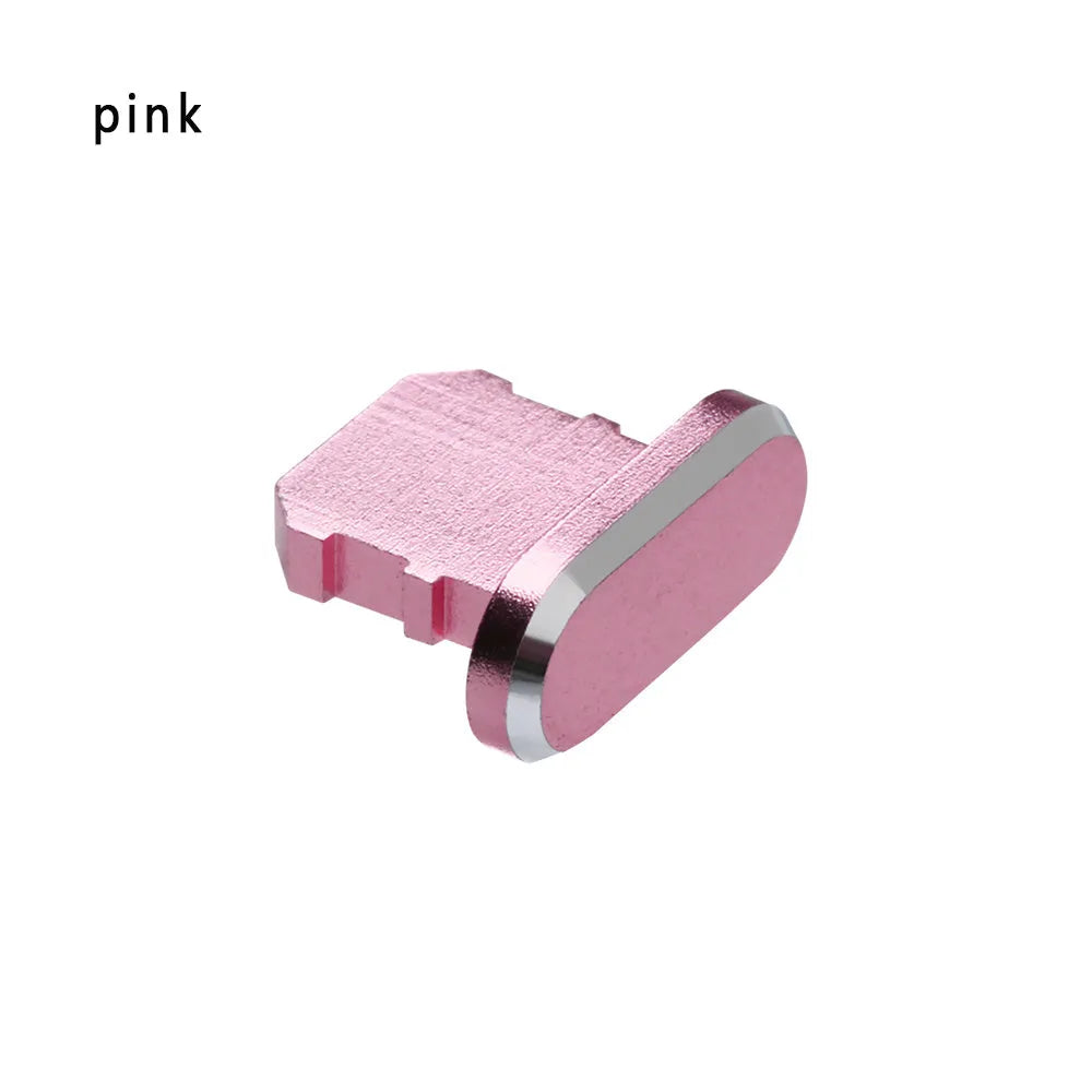 Aluminium alloy dust plug for iPhone Lightning charging port in various metallic colours.