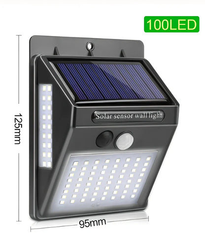 Solar sensor light in black ABS plastic with 20 LEDs and infrared motion detection, package 130x102x55mm