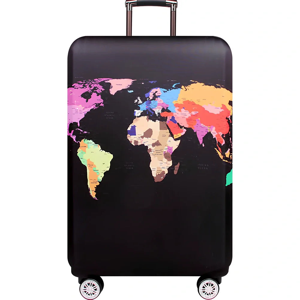Elastic trolley case cover protecting luggage with polyester fabric, available in multiple sizes and patterns