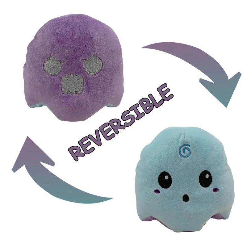 Reversible plush octopus stuffed toy with a unique flip design that transforms it from an octopus to a ghost