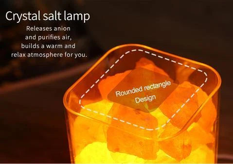 Himalayan salt lamp with warm, soothing glow and color-changing capabilities for air purification and relaxation