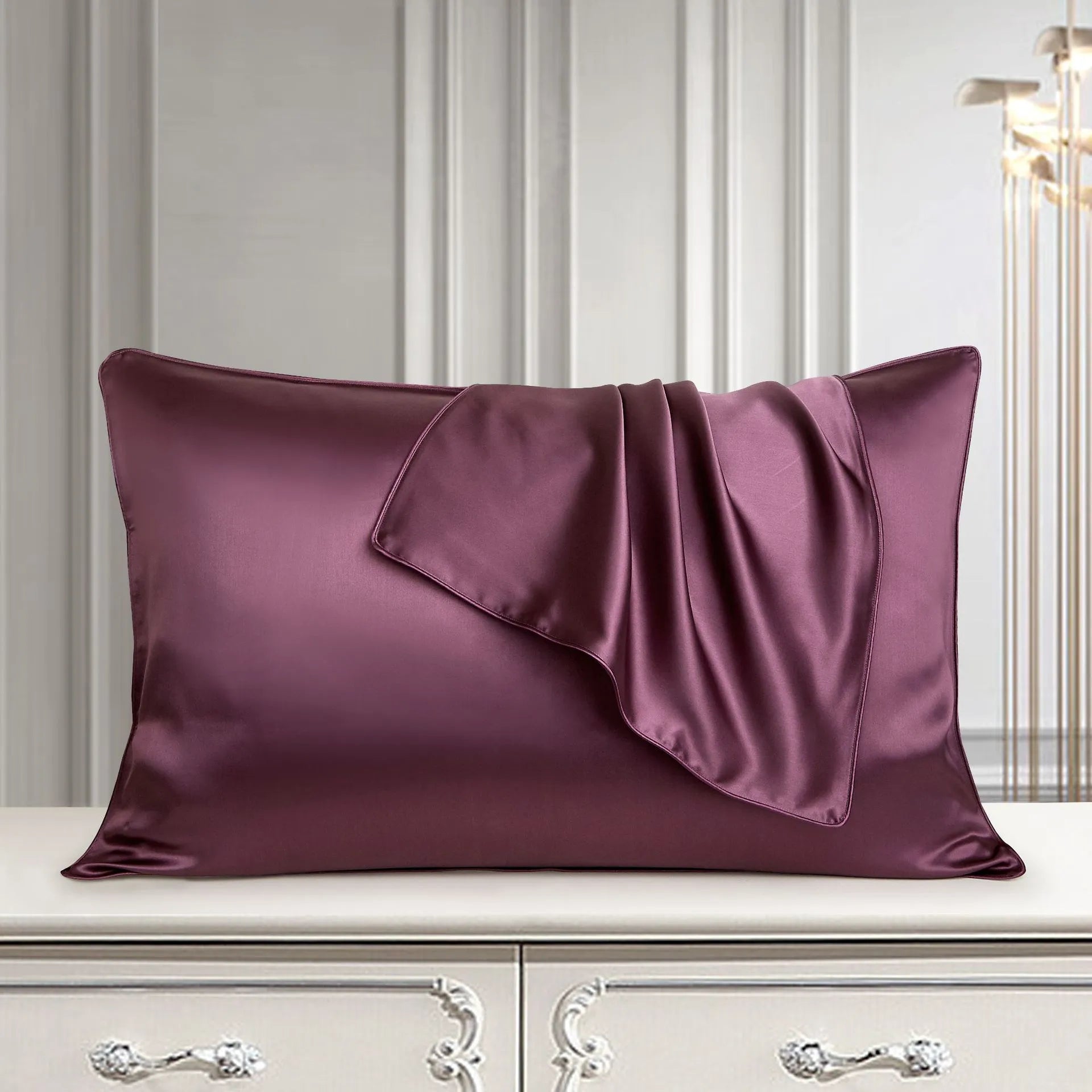 Mulberry silk pillowcase 48x74cm in palace luxury style with inlaid rope weave texture.