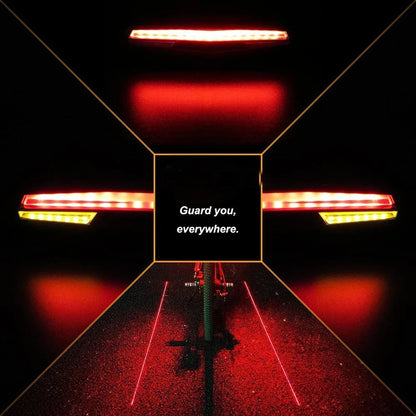 Brilliant bicycle tail light with wireless remote control, turn signals, and ground lane projection for enhanced visibility and safety