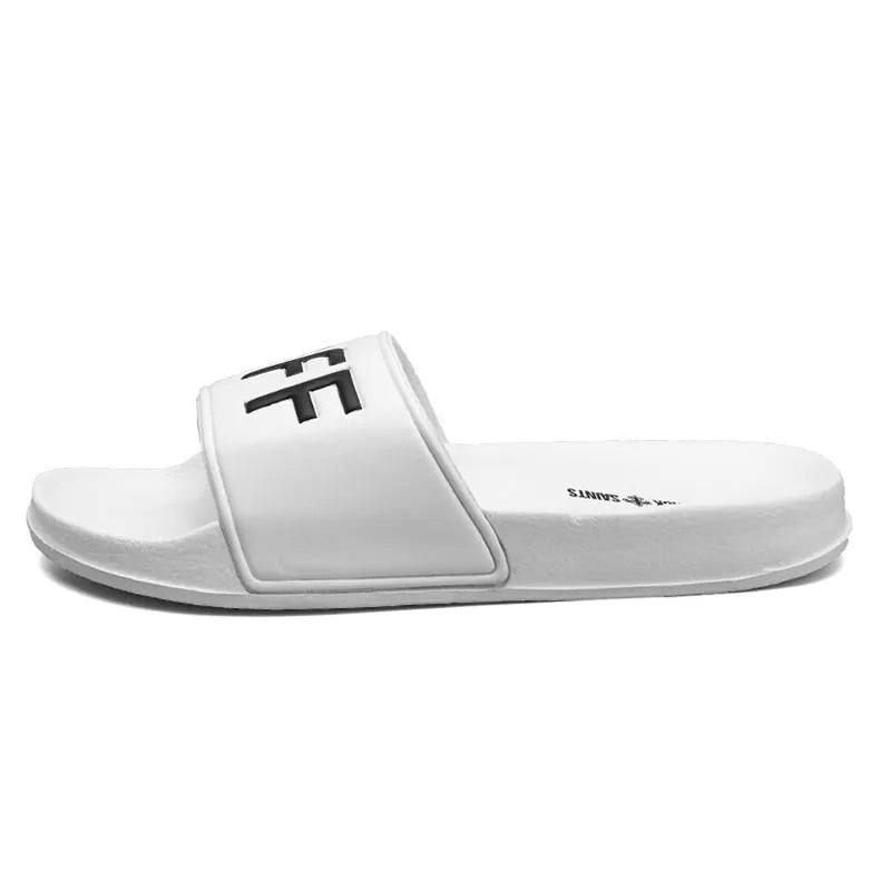Men's open-toe slippers with rubber soles in black or white, sizes 36 to 46