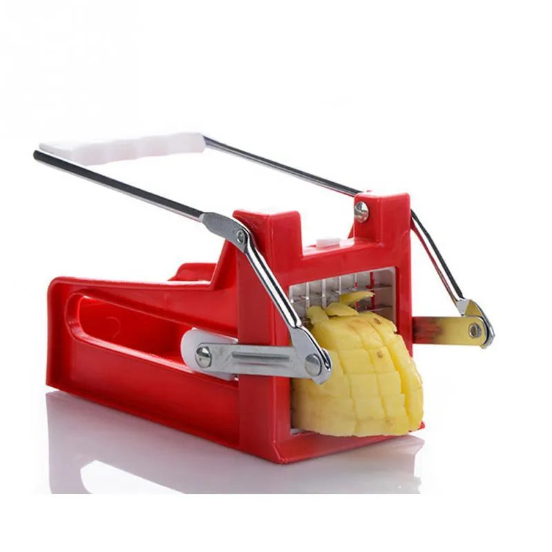 Potato cutter chopper with two stainless steel blades and non-slip rubber foot
