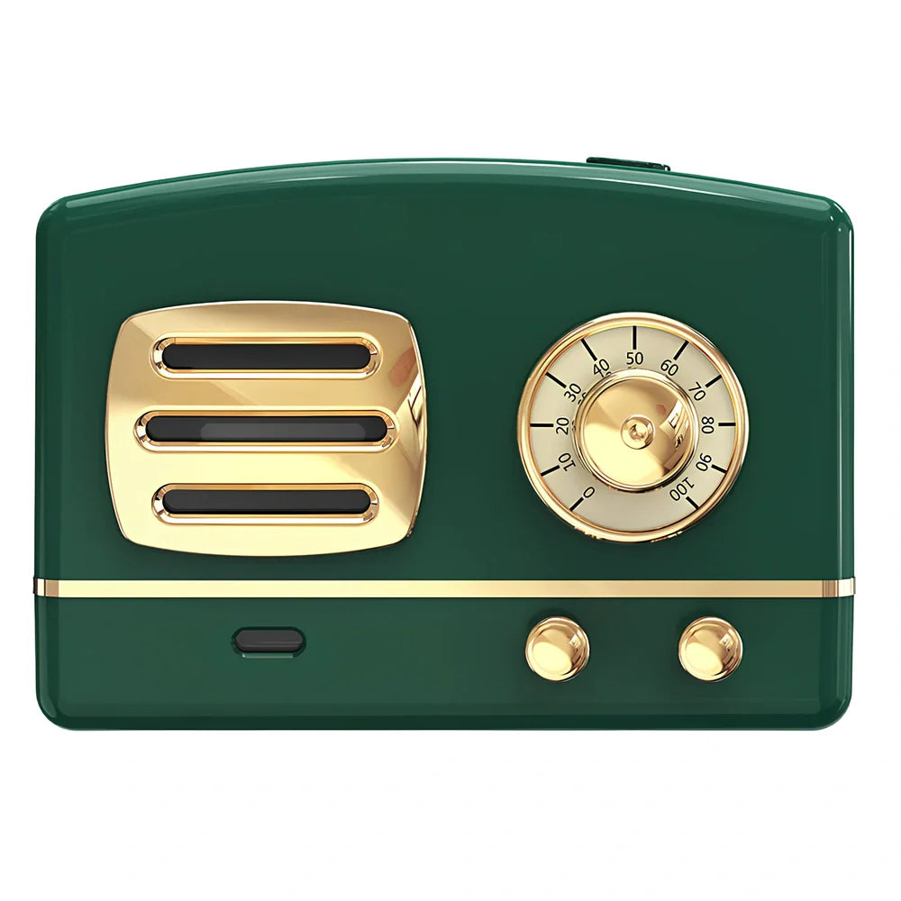 Retro humidifier in green colour with 15cm height and 10cm diameter, showing water tank and control button