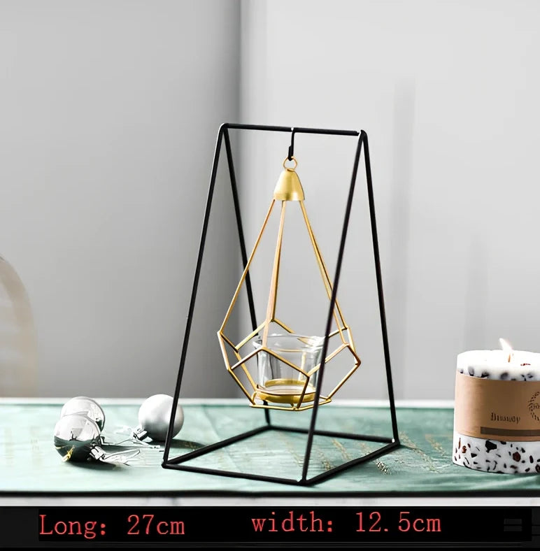 Geometric wrought iron candle holder in choice of 10 colours for home wall or table decoration