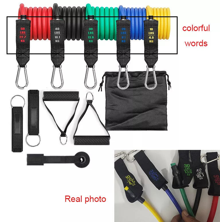 Fitness Rally Elastic Rope Resistance Band Set in multiple colors for full-body workouts