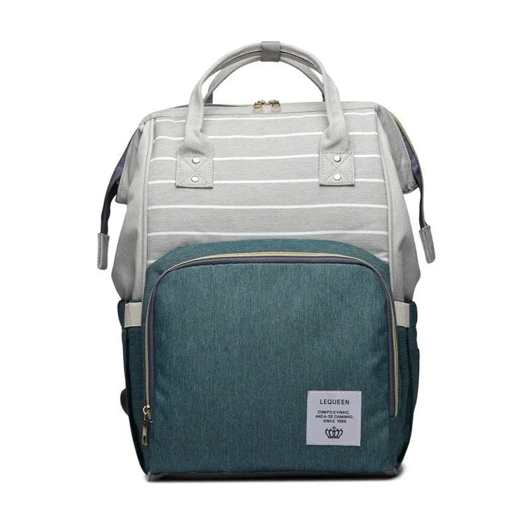Oxford maternity nappy bag with 16-20L capacity, anti-theft design, bottle area, and multiple colour options