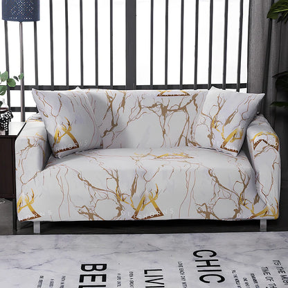 Printed geometric pattern sofa cover on double seat sofa measuring 145-185cm with spill protection