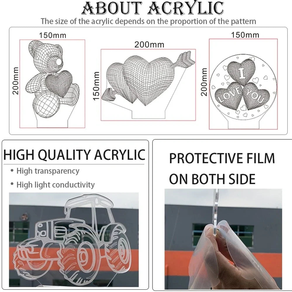 Custom 3D airplane hologram night light with optical acrylic panel and ABS base showing colour-changing illumination