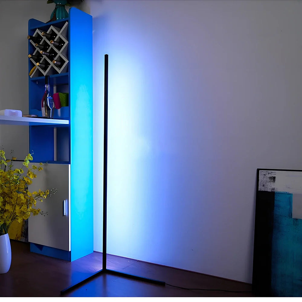 Corner floor lamp with aluminium alloy shade measuring 140cm height and 40cm diameter