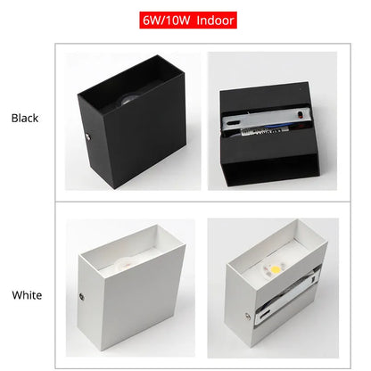 Black aluminium alloy wall lamp with 360-degree light output mounted on a corridor wall