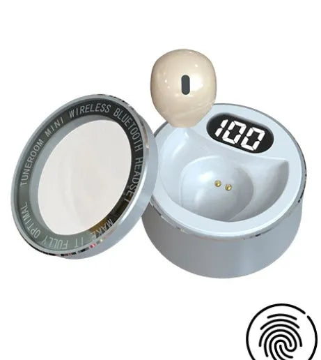 Invisible mini in-ear Bluetooth headset with 9mm discreet design in skin tone colour showing flush ear fit